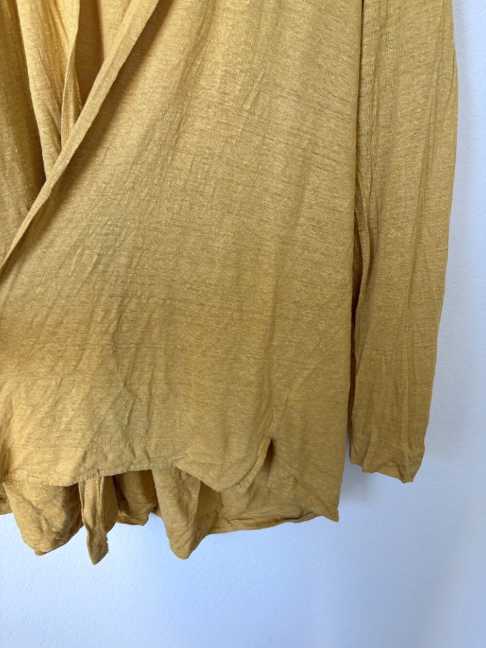 Tahari Sweater Womens 3X Plus Mustard Yellow Linen Hooded Open Front Cardigan - Picture 5 of 8